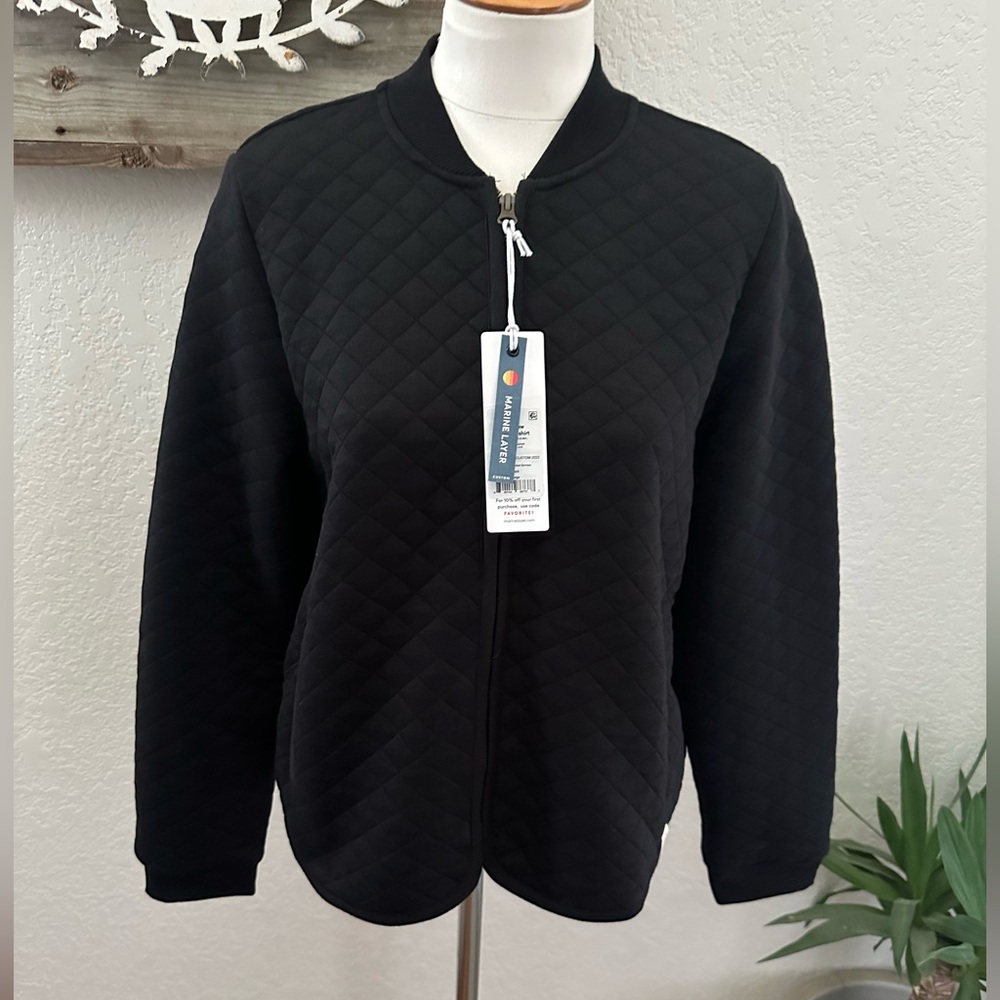 Marine Layer Corbet Black Quilted Jacket Full zip ladies Large NWT